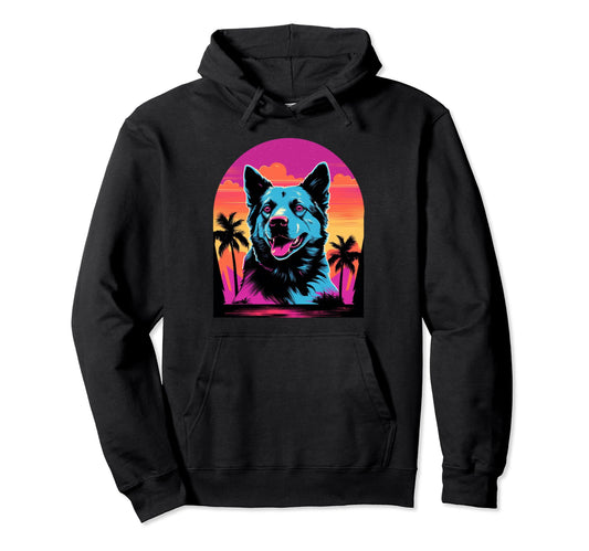 Australian Cattle Dog 80S Synthwave Hoodie - Streetwear Style Men Women - T-Shirt, Sweatshirt, Hoodie