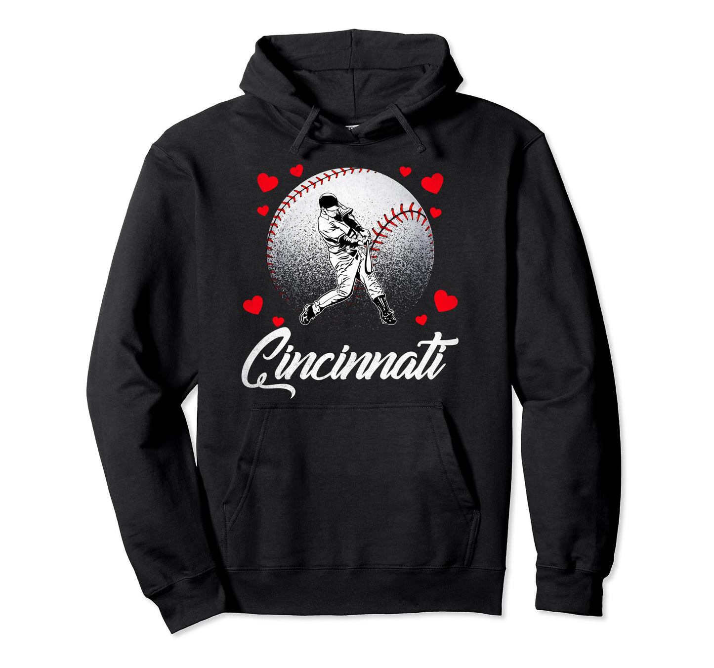 Cincinnati Baseball Heart Distressed Hoodie - Trendy Graphic Unisex - T-Shirt, Sweatshirt, Hoodie