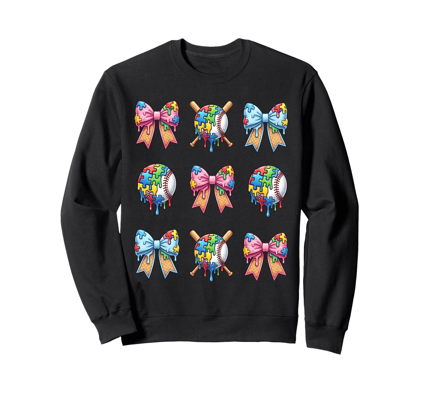 Baseball Sister Puzzle Bow Ice Sweatshirt - Novelty Apparel Men Women - T-Shirt, Sweatshirt, Hoodie