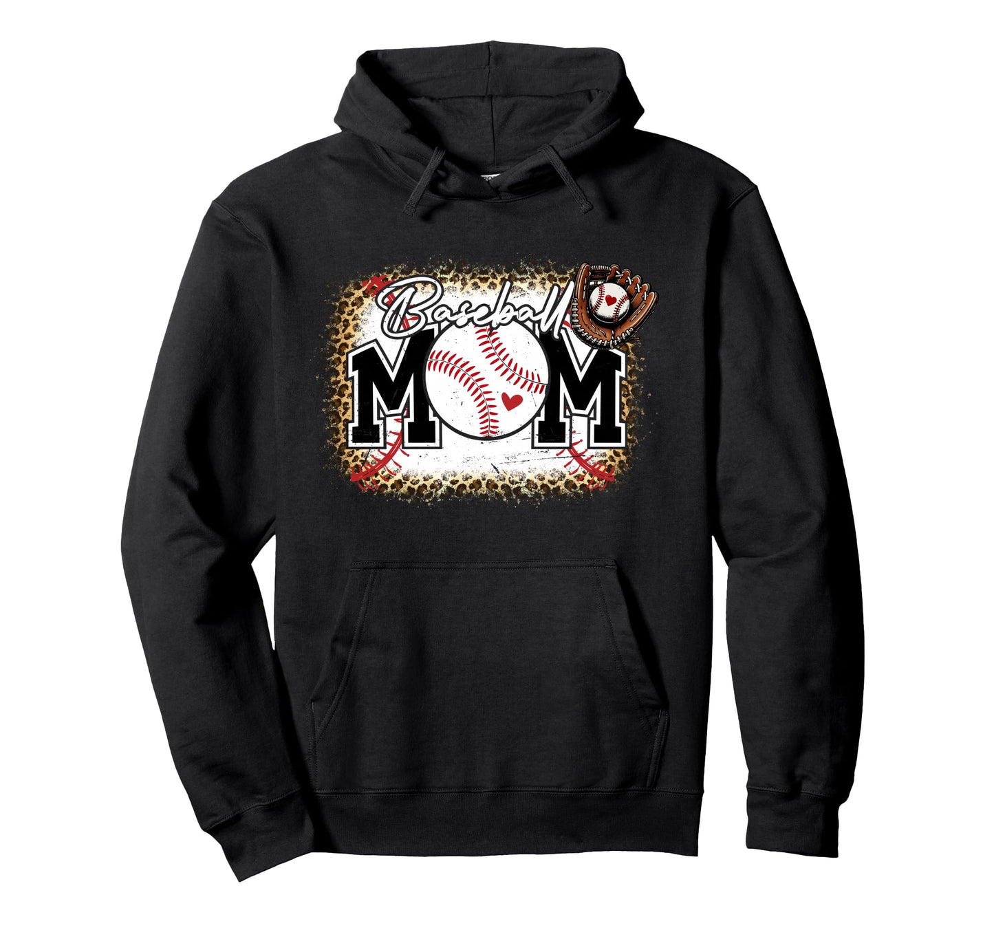 Bleached Baseball Mom Leopard Baseball Hoodie - Unique Graphic Men Women - T-Shirt, Sweatshirt, Hoodie