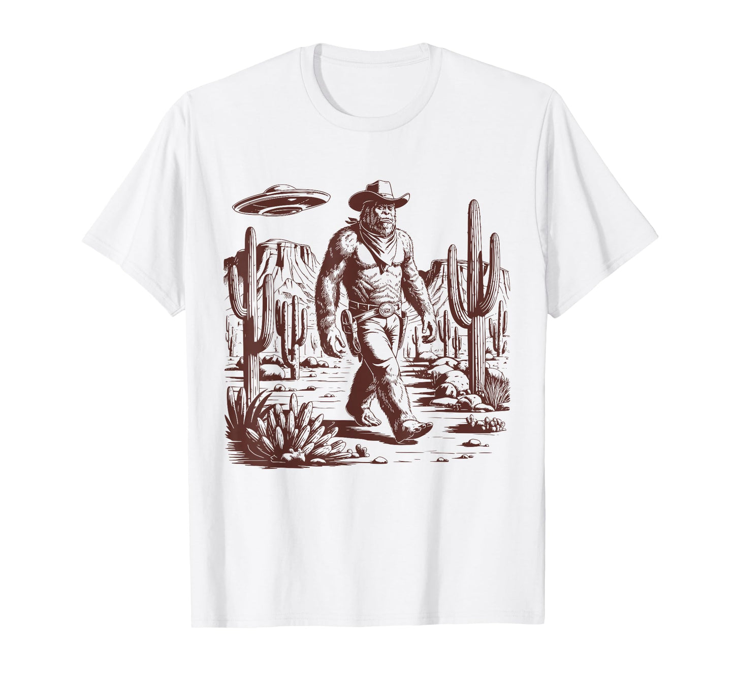 Bigfoot Ufo Western Alien 90S Cowboy T-Shirt - Casual Everyday Wear Unisex - T-Shirt, Sweatshirt, Hoodie