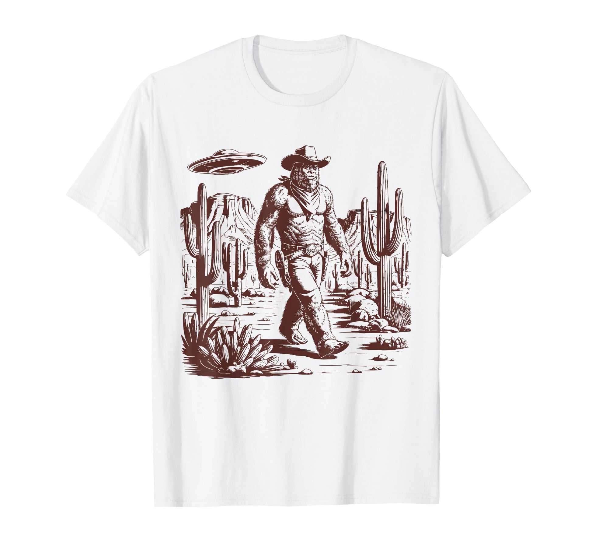 Bigfoot Ufo Western Alien 90S Cowboy T-Shirt - Casual Everyday Wear Unisex - T-Shirt, Sweatshirt, Hoodie