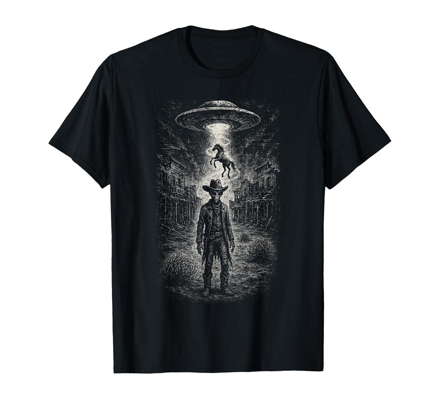 Alien Cowboy Ufo Abduction Western Sci Fi T-Shirt - Graphic Print Unisex - T-Shirt, Sweatshirt, Hoodie