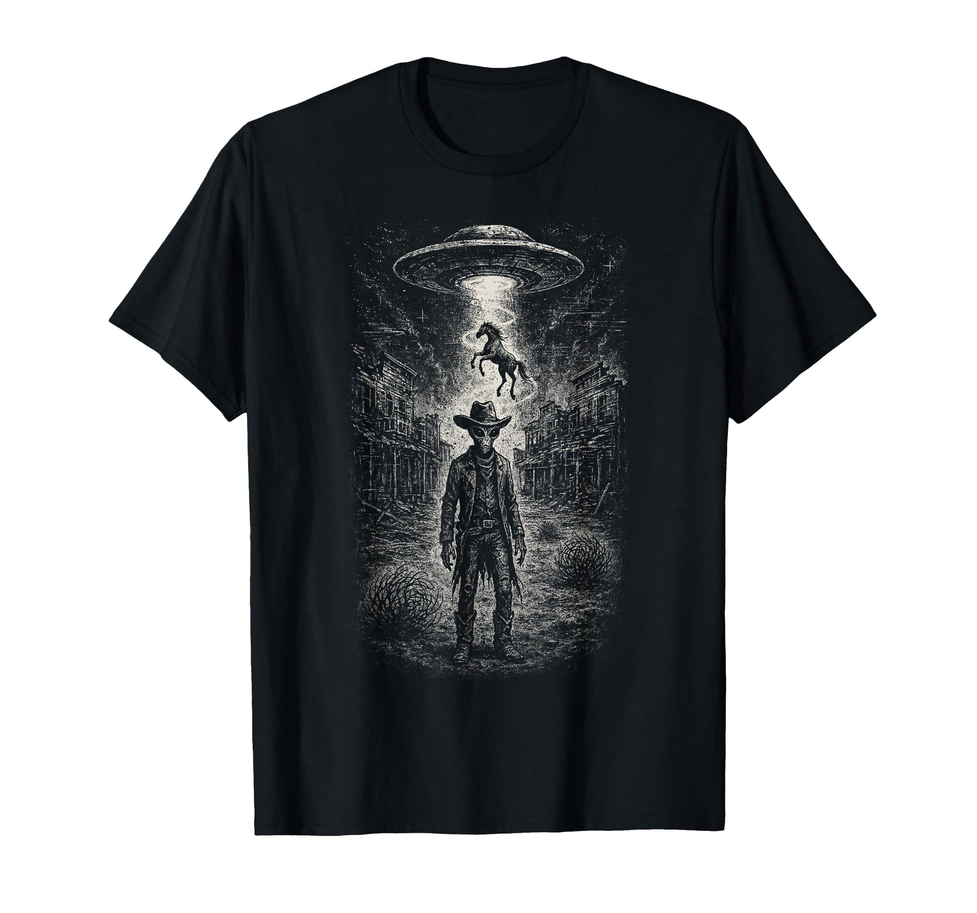 Alien Cowboy Ufo Abduction Western Sci Fi T-Shirt - Graphic Print Unisex - T-Shirt, Sweatshirt, Hoodie