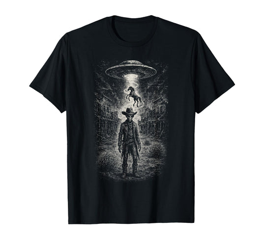 Alien Cowboy Ufo Abduction Western Sci Fi T-Shirt - Graphic Print Unisex - T-Shirt, Sweatshirt, Hoodie