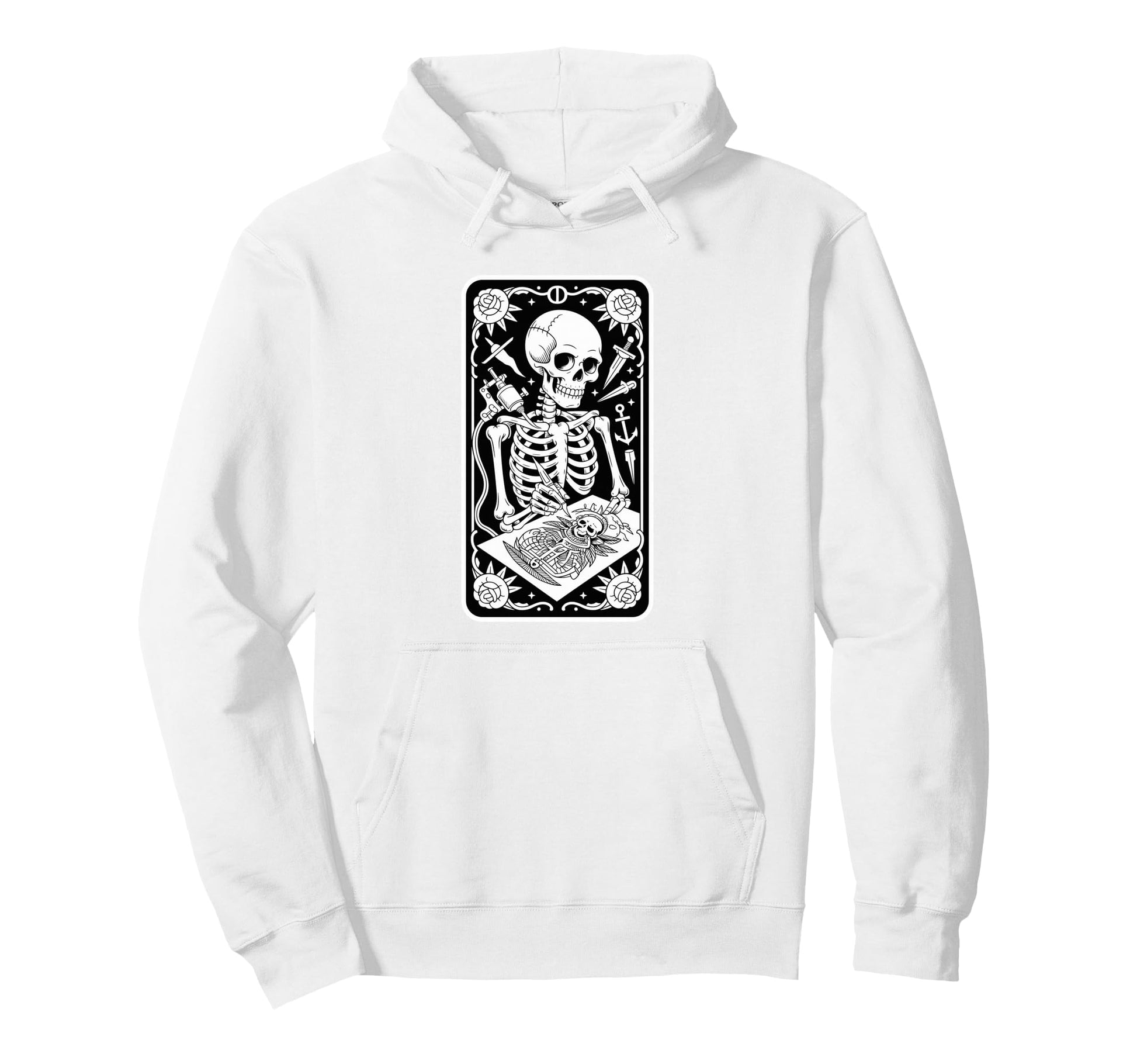 Inked Skeleton Tattoo Artist Tarot Hoodie - Fun Novelty Design for Adults - T-Shirt, Sweatshirt, Hoodie
