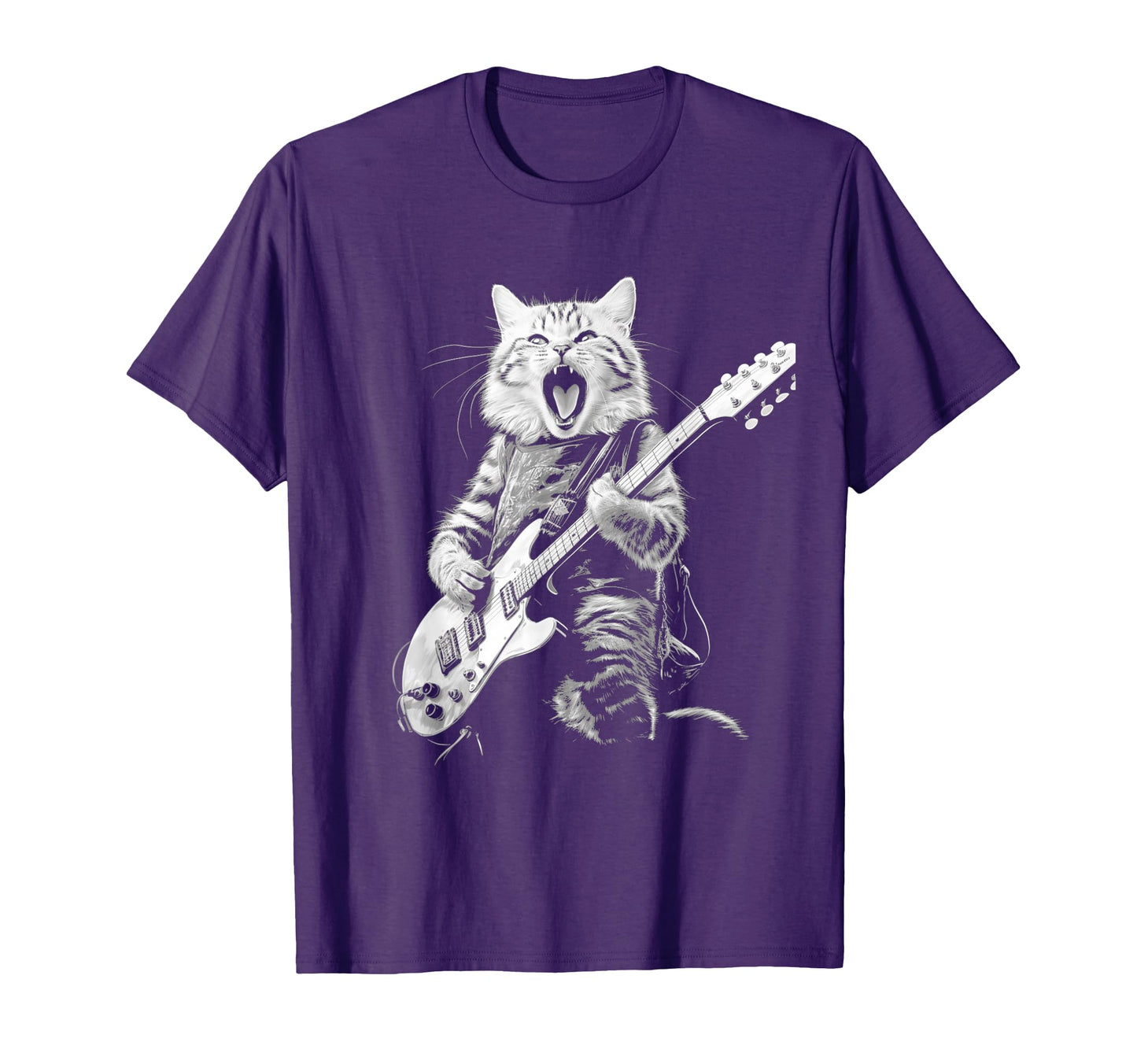 Rock Cat Playing Guitar Funny Guitar T-Shirt - Minimalist Print Men Women - T-Shirt, Sweatshirt, Hoodie