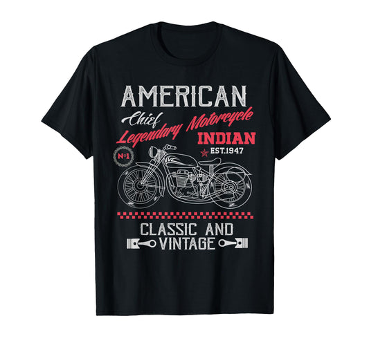 American Motorcycle Indian Old Bikers T-Shirt - Minimalist Print Men Women - T-Shirt, Sweatshirt, Hoodie