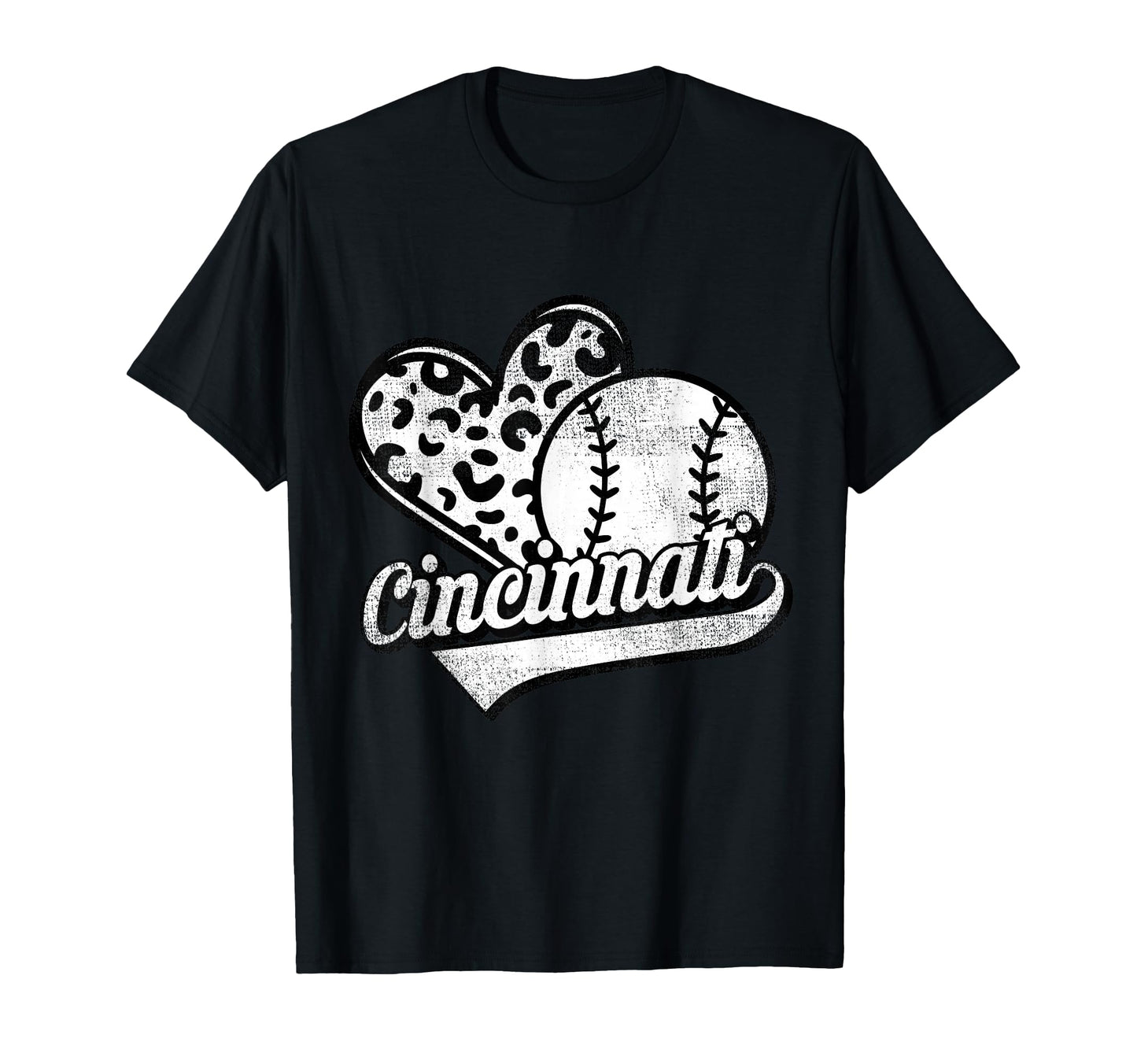 Cincinnati Baseball Leopard Heart T-Shirt - Casual Everyday Wear Unisex - T-Shirt, Sweatshirt, Hoodie