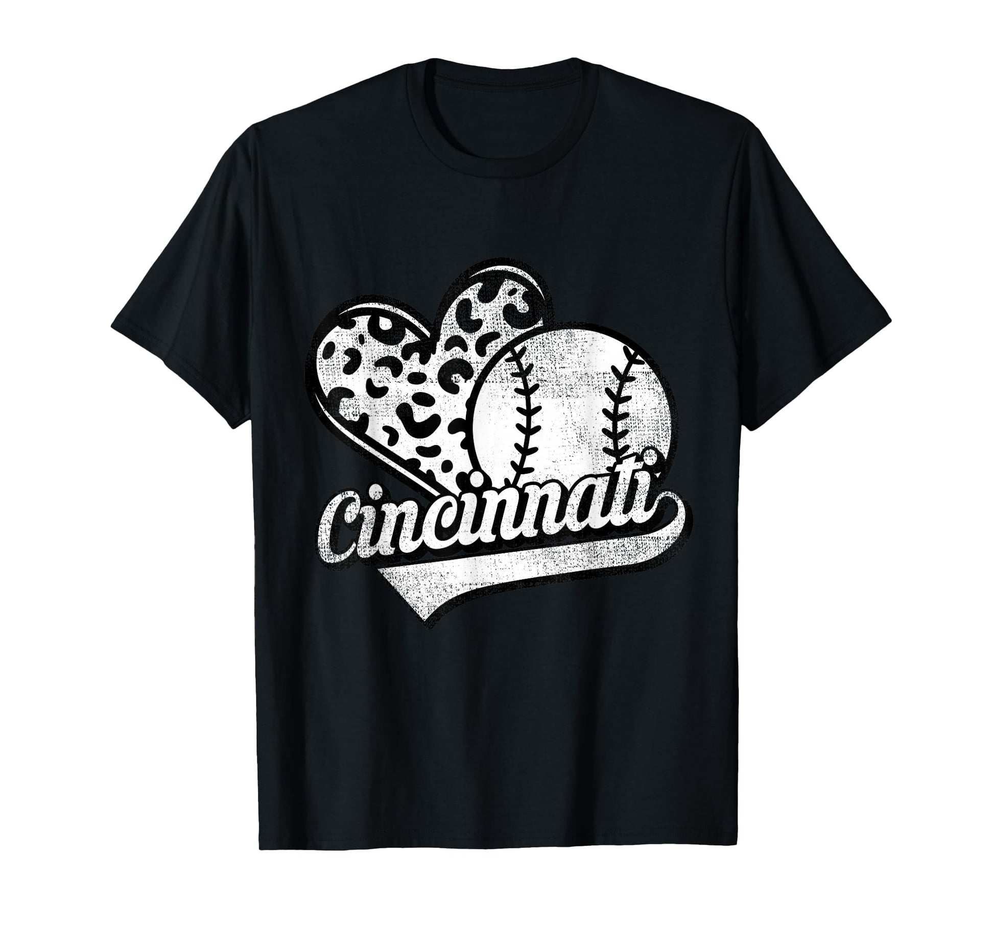 Cincinnati Baseball Leopard Heart T-Shirt - Casual Everyday Wear Unisex - T-Shirt, Sweatshirt, Hoodie