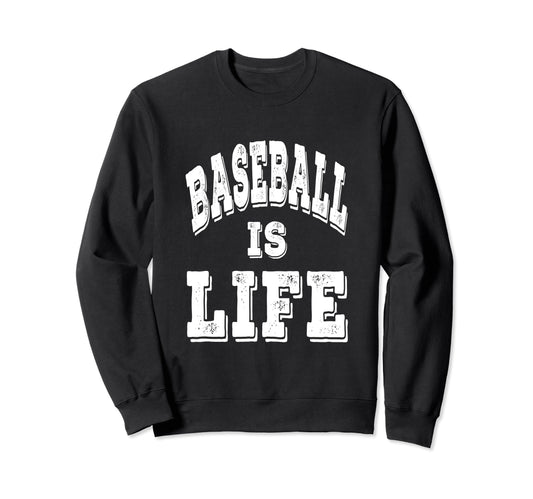 Baseball Is Life Distressed White Sweatshirt - Fun Novelty Design Unisex - T-Shirt, Sweatshirt, Hoodie