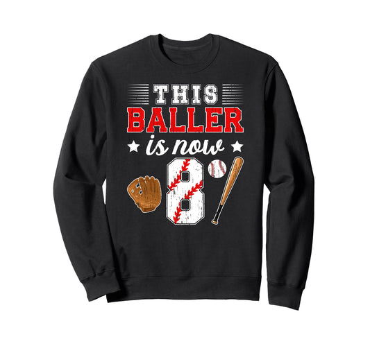 8Th Birthday Baseball 8 Year Old Sweatshirt - Unique Graphic Men Women - T-Shirt, Sweatshirt, Hoodie