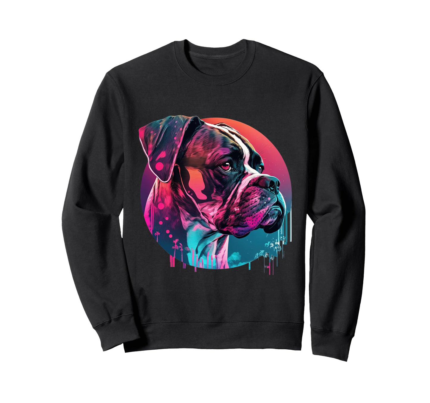 Boxer Dog Synthwave 80S Retrowave Sweatshirt - Fun Novelty Design Unisex - T-Shirt, Sweatshirt, Hoodie