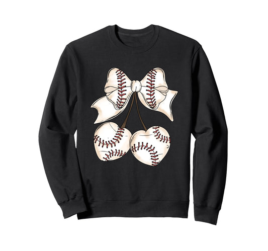 Baseball Hearts Bow Sports Lover Sweatshirt - Aesthetic Graphic for Adults - T-Shirt, Sweatshirt, Hoodie