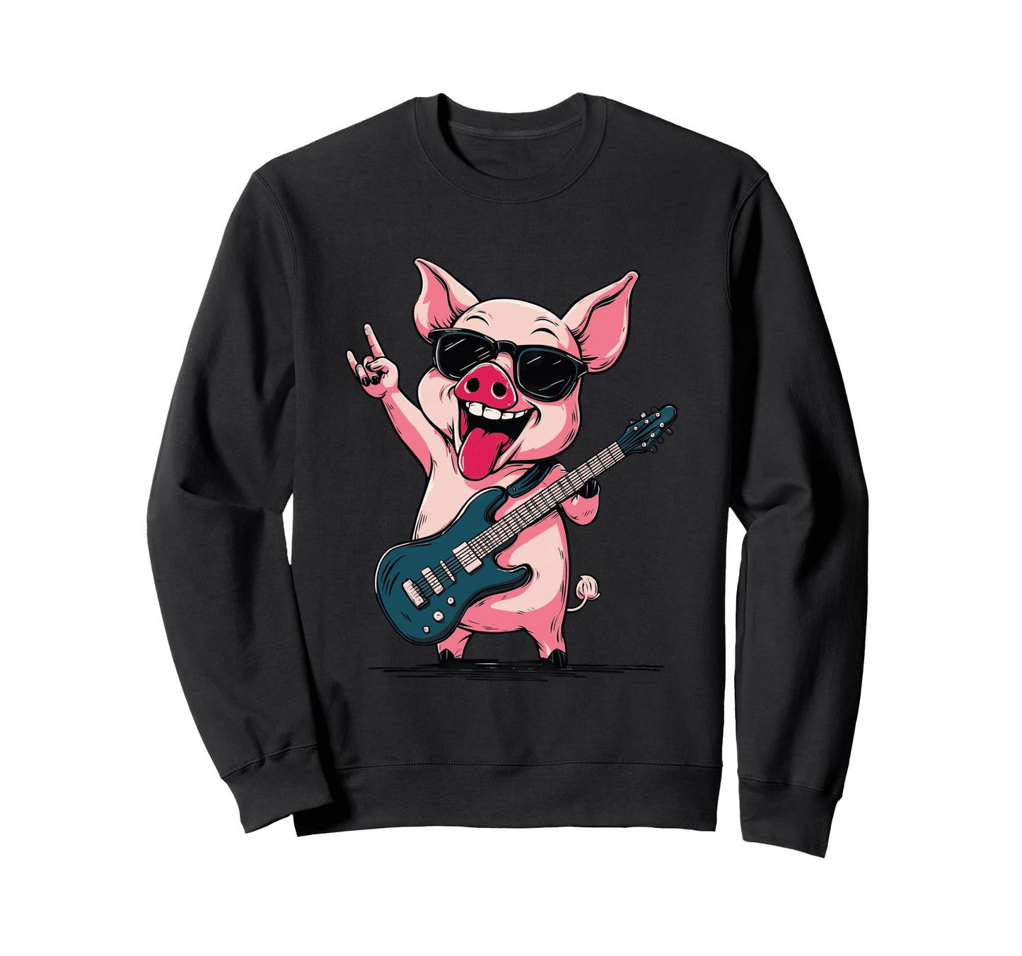Rock Pig Funny Animal Guitar Sweatshirt - Minimalist Print for Adults - T-Shirt, Sweatshirt, Hoodie