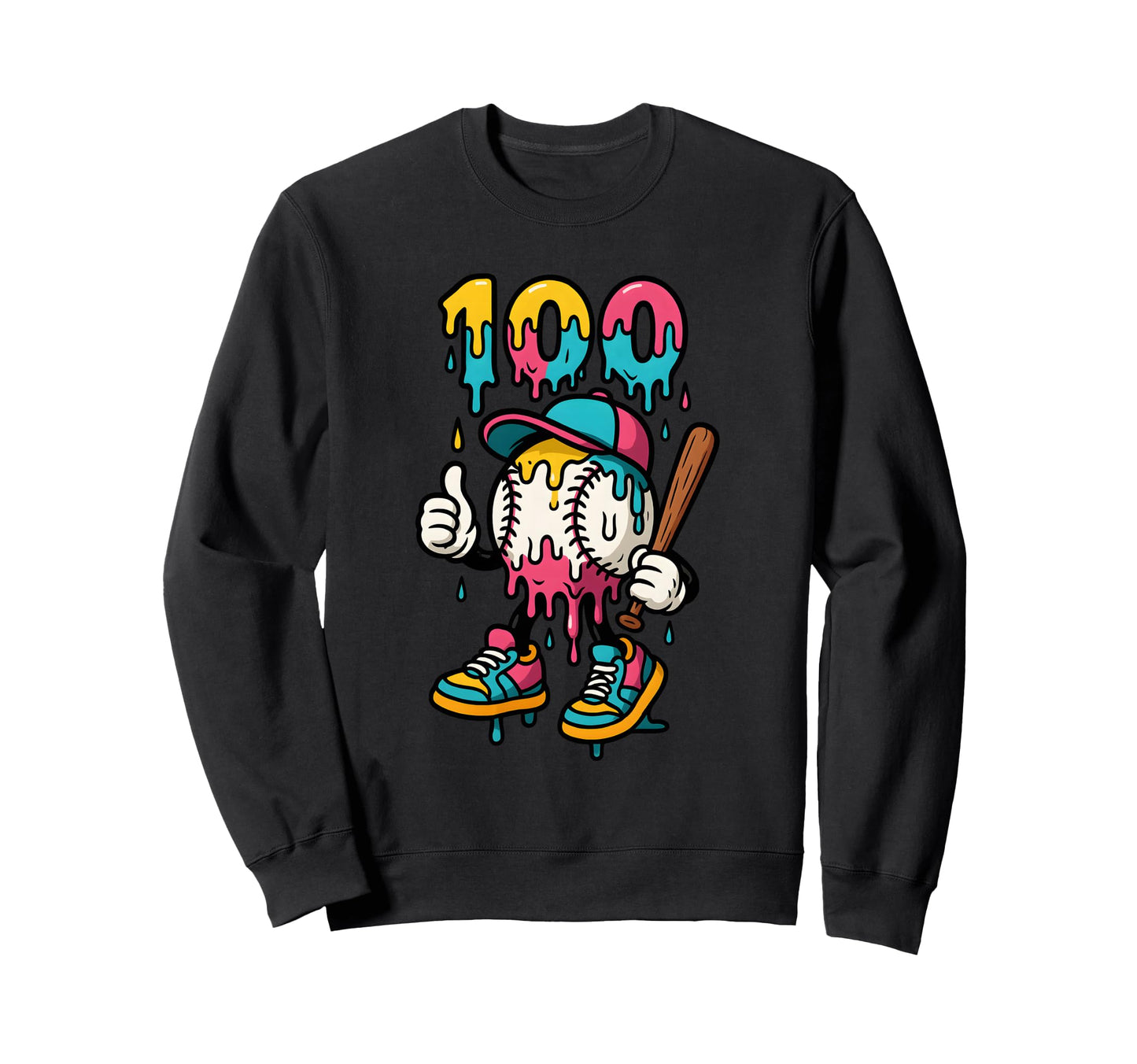 Ice Cream Drip Baseball Party 100 Sweatshirt - Streetwear Style Unisex - T-Shirt, Sweatshirt, Hoodie