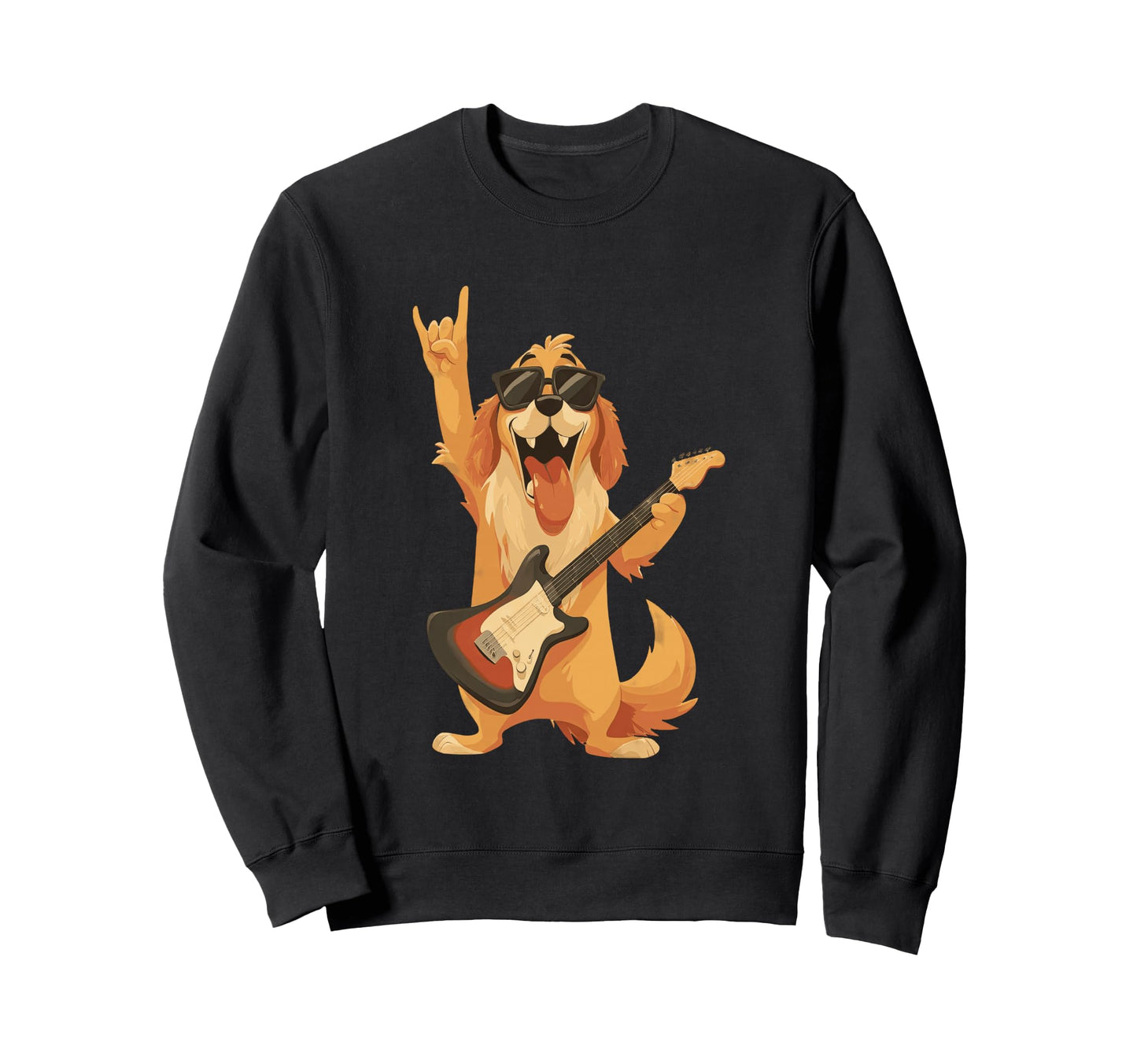 Funny Rock Dog Cartoon Playing Sweatshirt - Graphic Print for Adults - T-Shirt, Sweatshirt, Hoodie