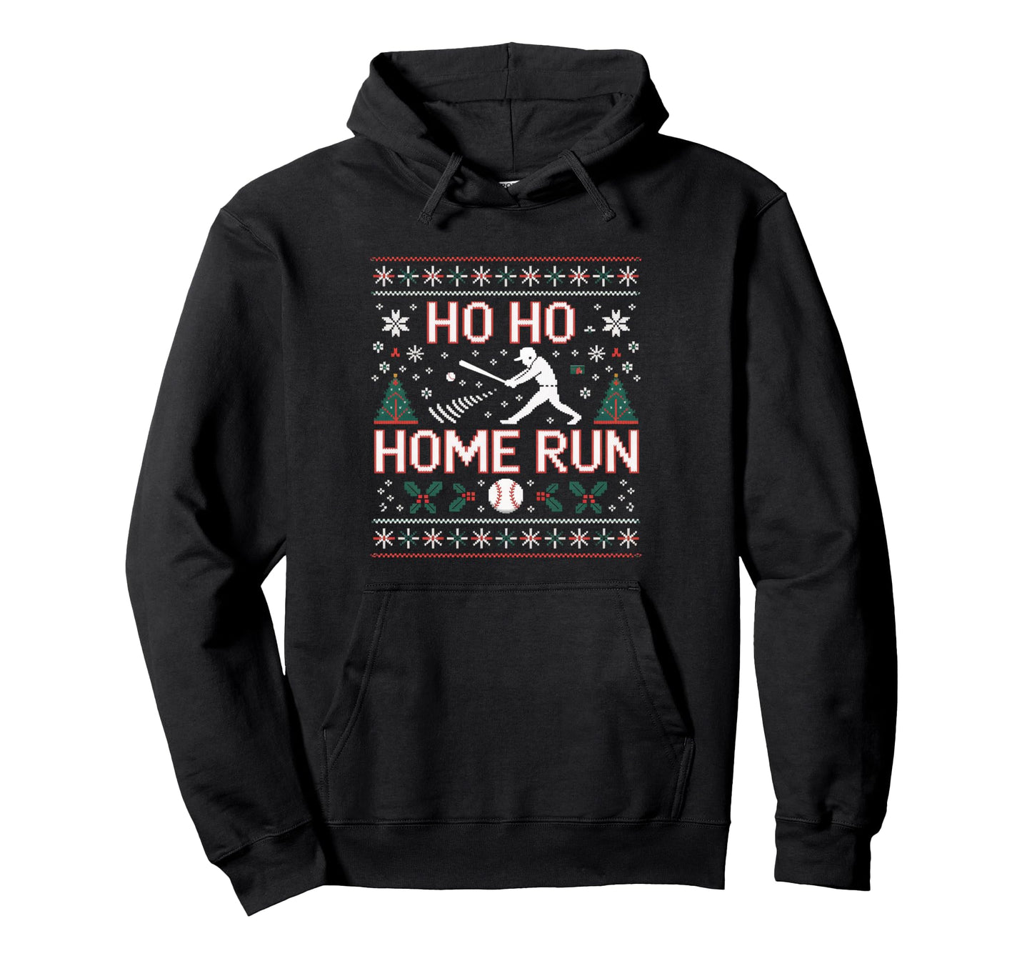 Ho Ho Home Run Baseball Hoodie - Graphic Print for Adults - T-Shirt, Sweatshirt, Hoodie