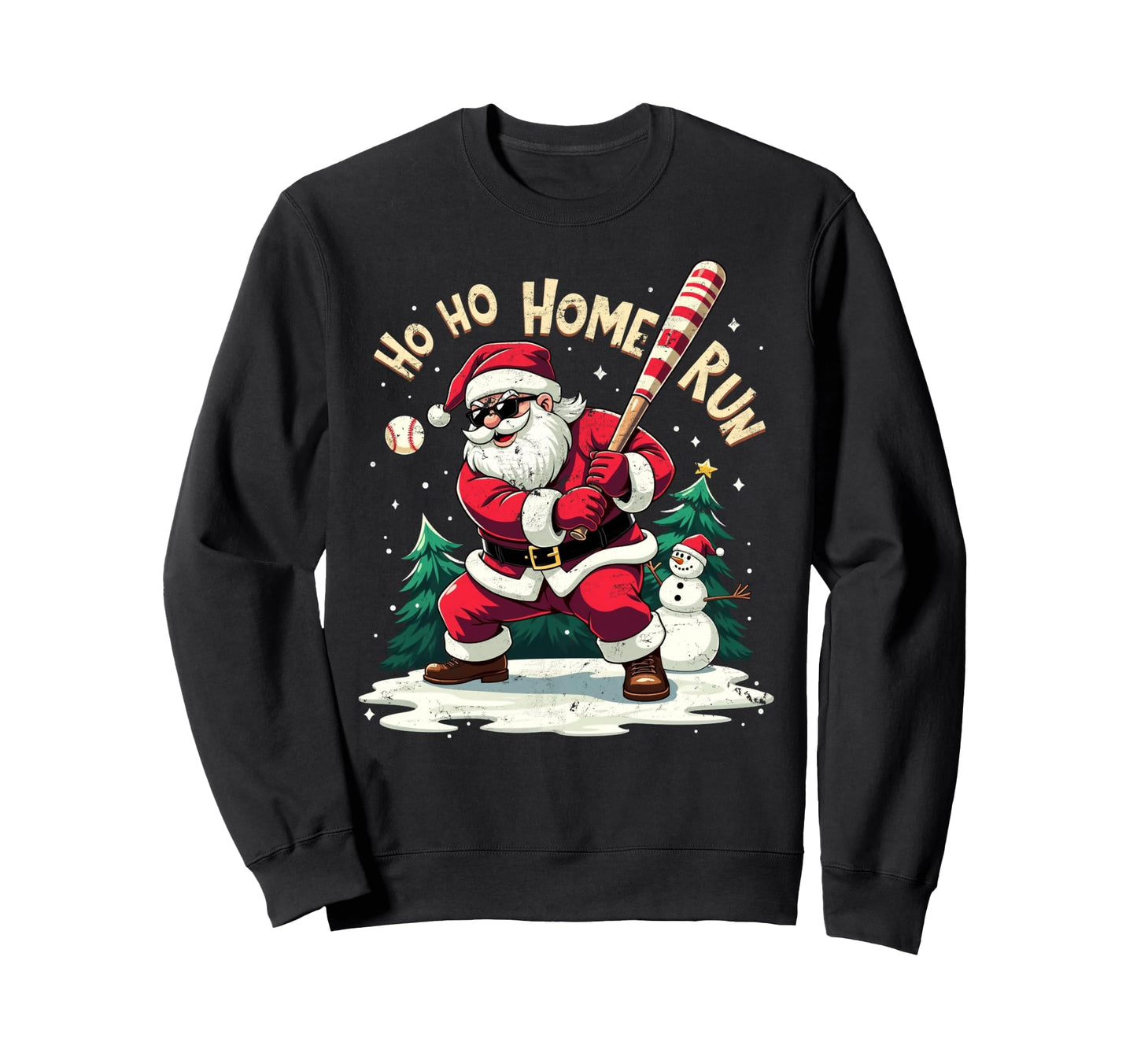 Santa Playing Baseball Ho Ho Home Sweatshirt - Unique Graphic Men Women - T-Shirt, Sweatshirt, Hoodie