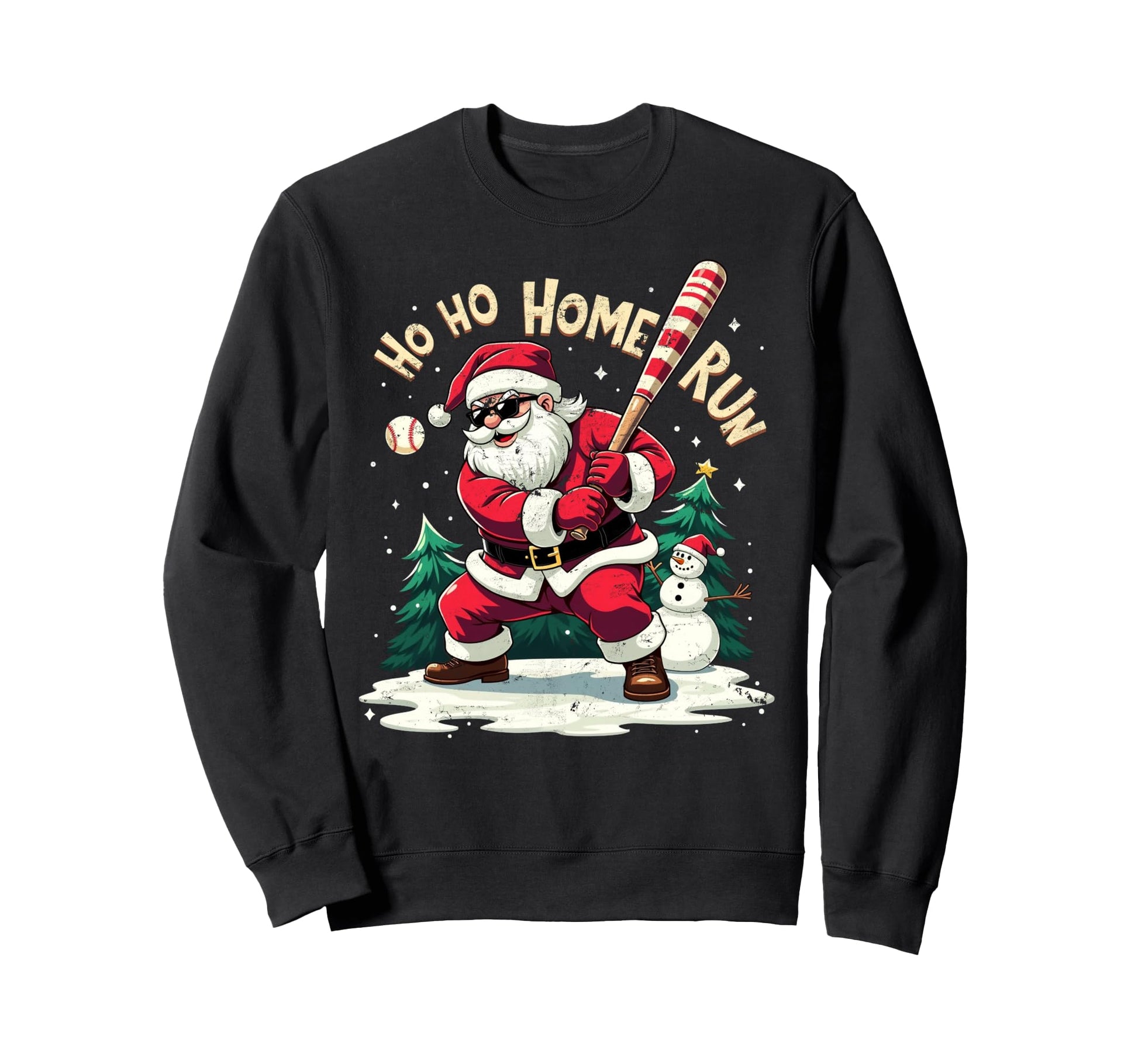 Santa Playing Baseball Ho Ho Home Sweatshirt - Unique Graphic Men Women - T-Shirt, Sweatshirt, Hoodie