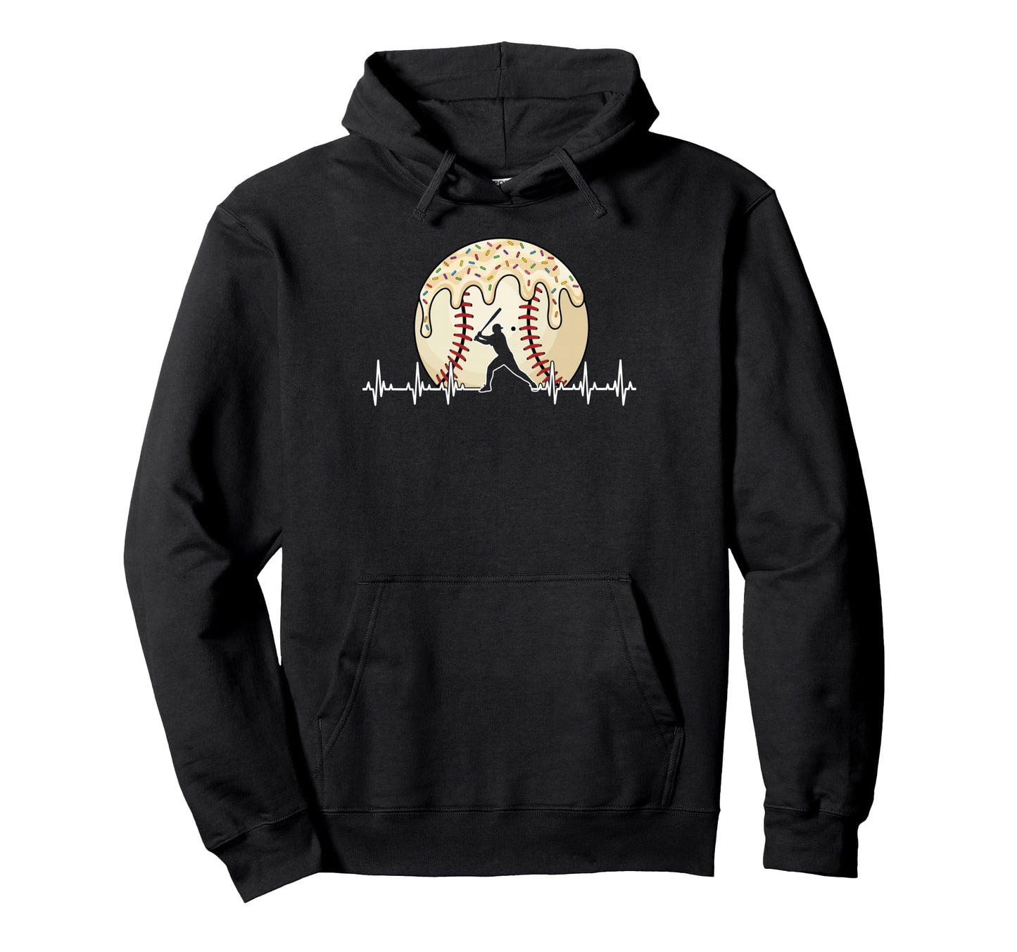 Ice Cream Drip Baseball Heartbeat Hoodie - Unique Graphic Men Women - T-Shirt, Sweatshirt, Hoodie