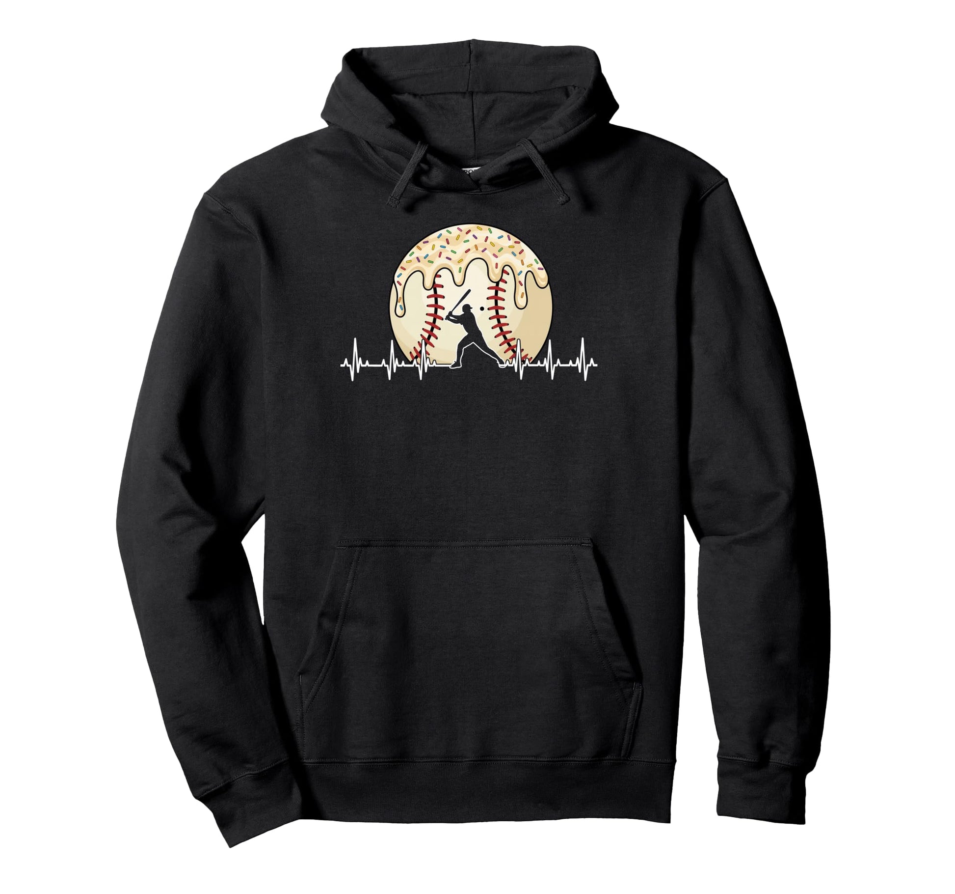 Ice Cream Drip Baseball Heartbeat Hoodie - Unique Graphic Men Women - T-Shirt, Sweatshirt, Hoodie