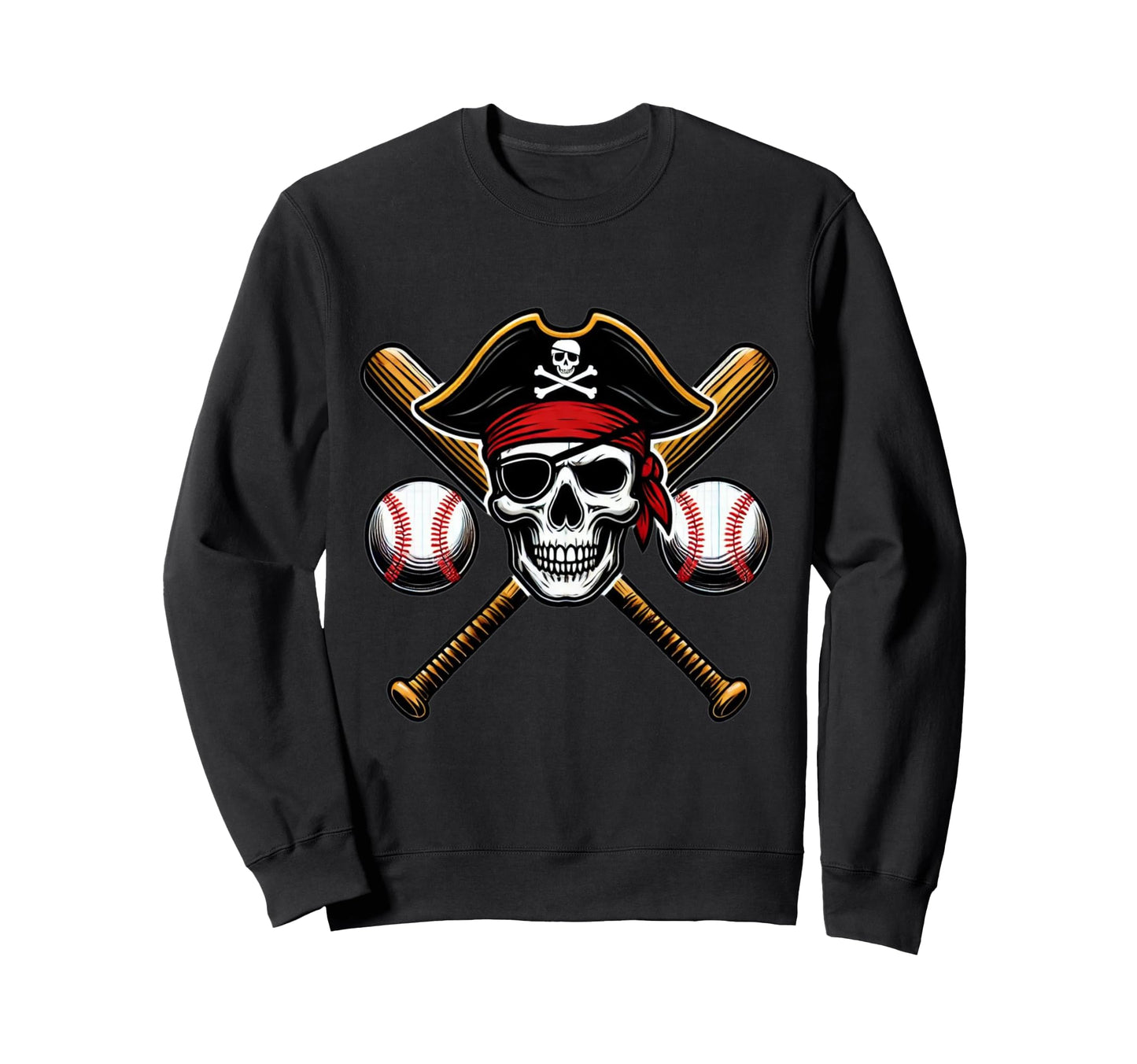 Pirate Baseball Skull Game Day Sweatshirt - Graphic Print Men Women - T-Shirt, Sweatshirt, Hoodie