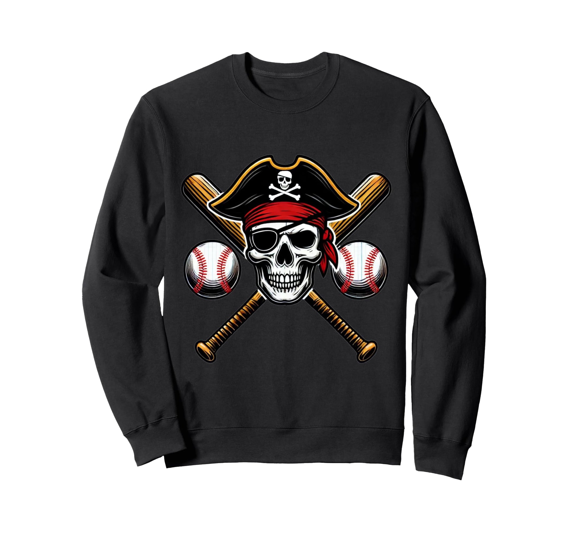 Pirate Baseball Skull Game Day Sweatshirt - Graphic Print Men Women - T-Shirt, Sweatshirt, Hoodie