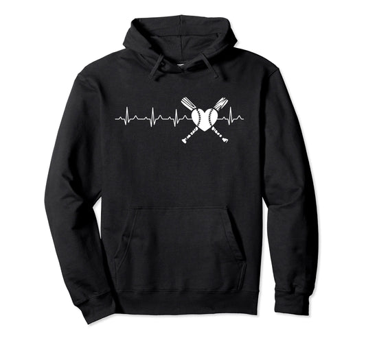 Baseball Heartbeat Hoodie - Unique Graphic Men Women - T-Shirt, Sweatshirt, Hoodie