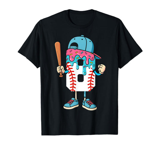 Baseball 8 Year Old Ice Cream T-Shirt - Casual Everyday Wear Men Women - T-Shirt, Sweatshirt, Hoodie