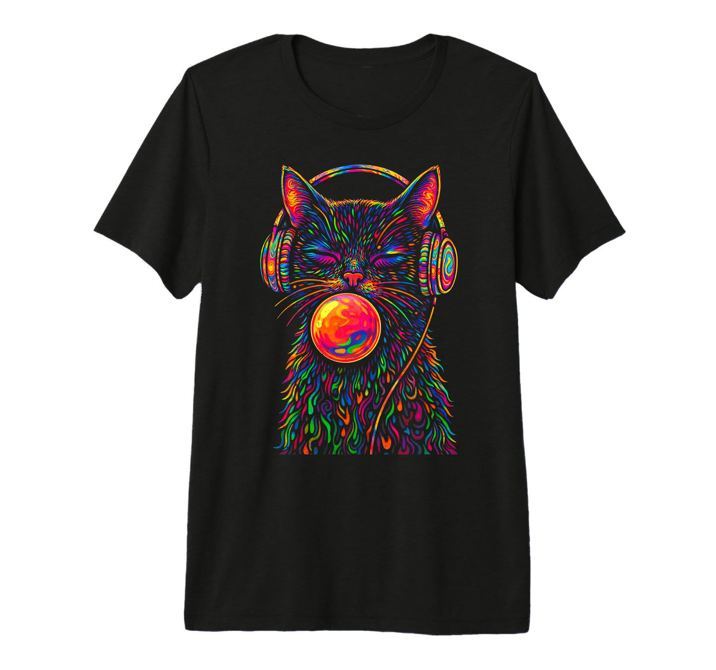 Psychedelic Cat Headphone Trippy Rainbow T-Shirt - Minimalist Print Unisex - T-Shirt, Sweatshirt, Hoodie