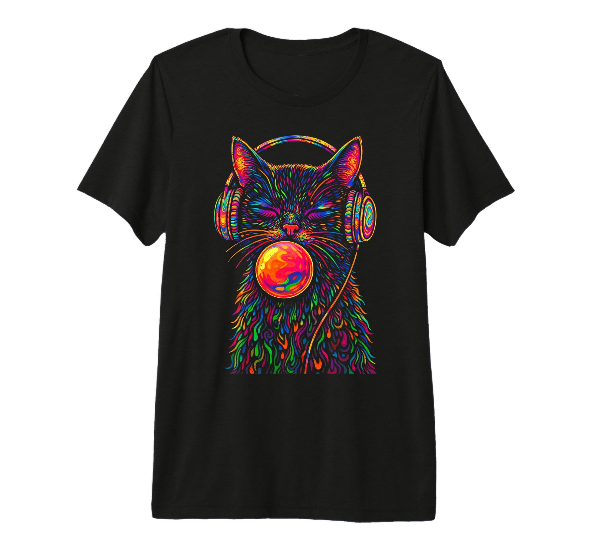 Psychedelic Cat Headphone Trippy Rainbow T-Shirt - Minimalist Print Unisex - T-Shirt, Sweatshirt, Hoodie
