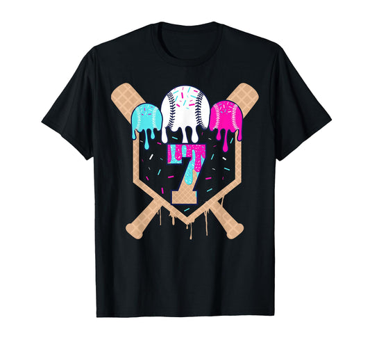 Baseball 7 Year Old Ice Cream Drip T-Shirt - Streetwear Style Men Women - T-Shirt, Sweatshirt, Hoodie
