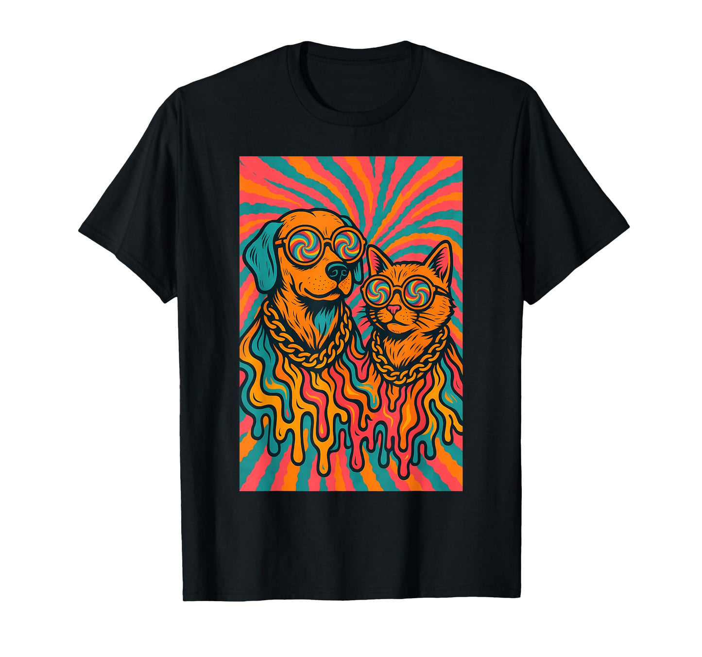 Psychedelic Dog And Cat Tees T-Shirt - Casual Everyday Wear Unisex - T-Shirt, Sweatshirt, Hoodie
