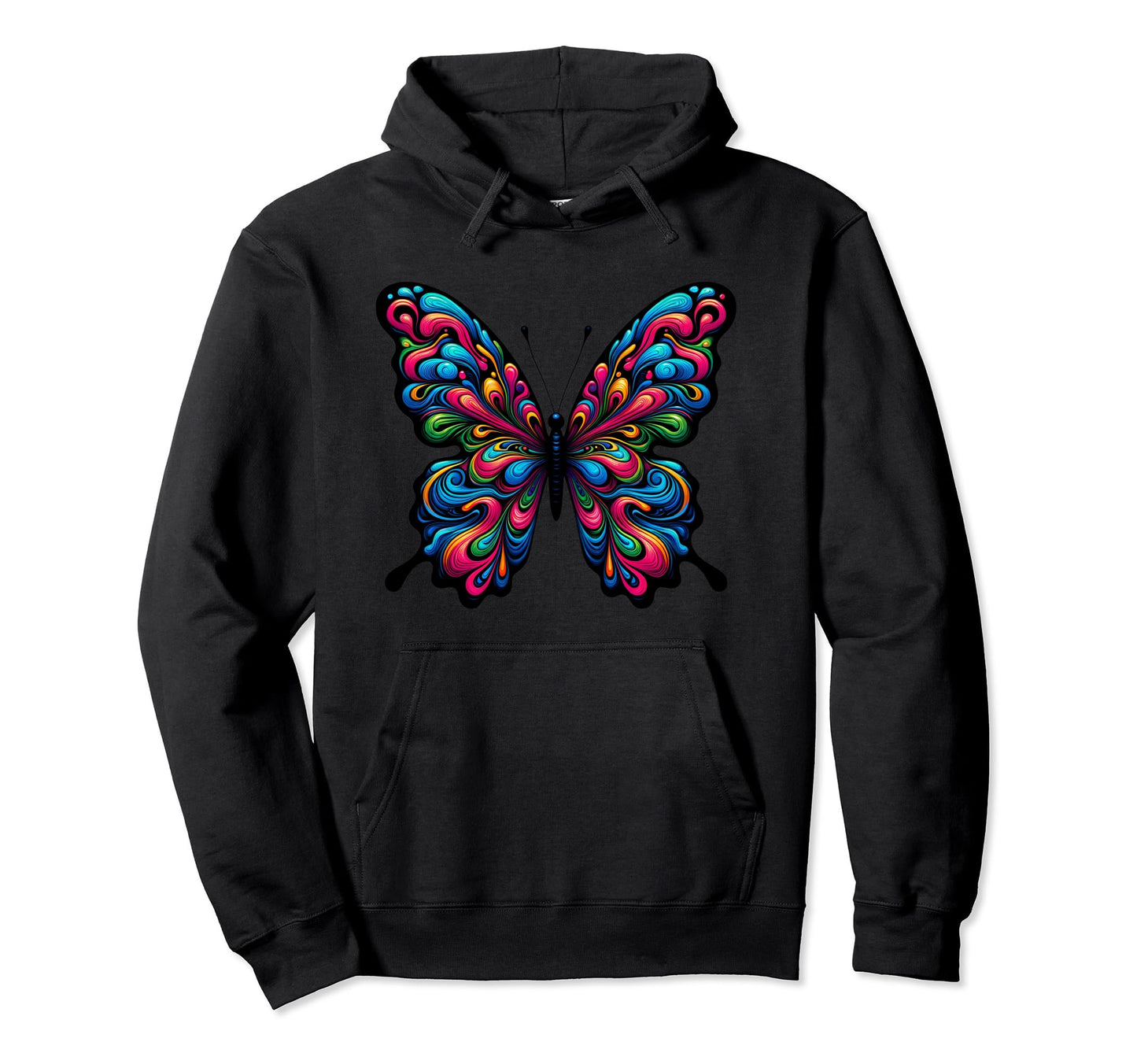Butterfly Vibrant Psychedelic Color Hoodie - Graphic Print Men Women - T-Shirt, Sweatshirt, Hoodie