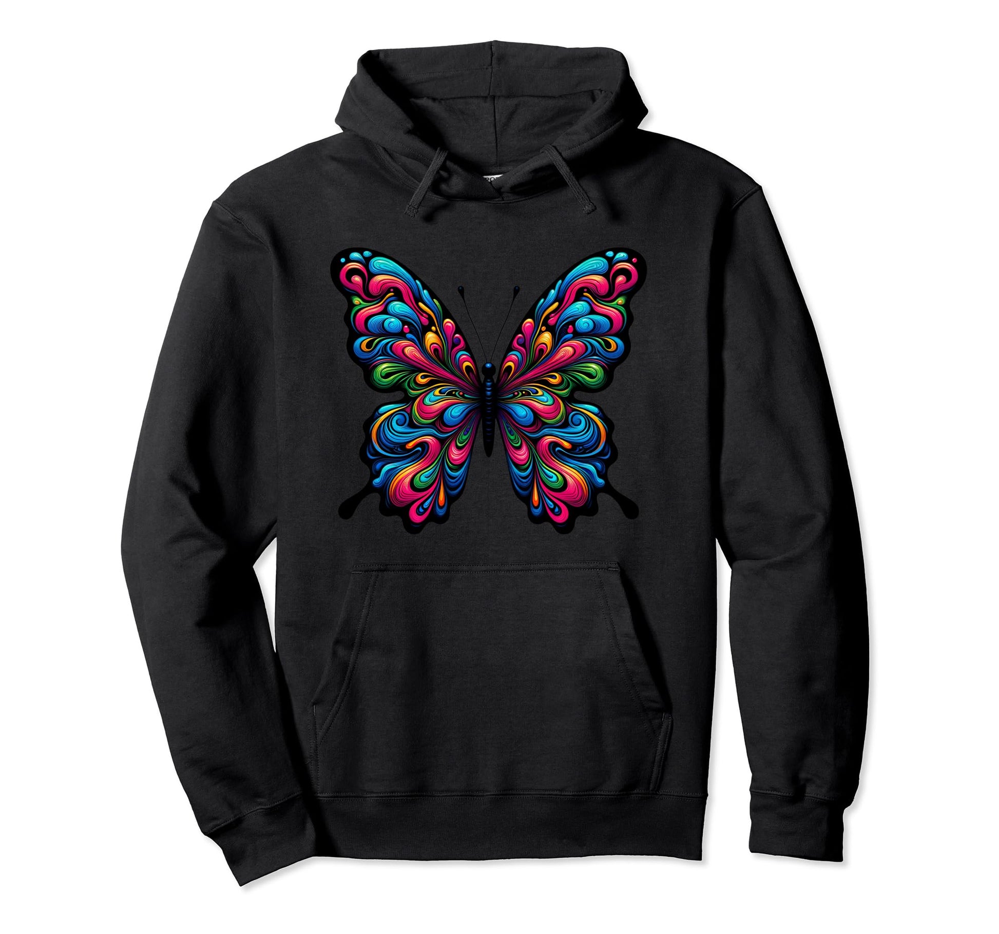 Butterfly Vibrant Psychedelic Color Hoodie - Graphic Print Men Women - T-Shirt, Sweatshirt, Hoodie