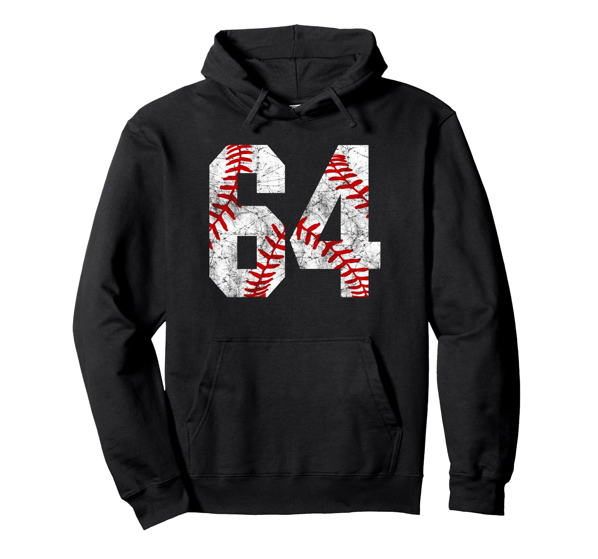 Distressed Baseball Number 64 Jersey Hoodie - Graphic Print for Adults - T-Shirt, Sweatshirt, Hoodie