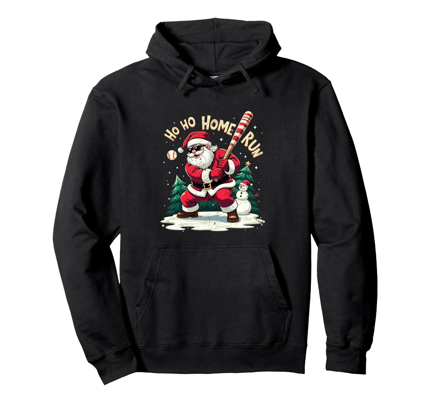 Santa Playing Baseball Ho Ho Home Run Hoodie - Casual Everyday Wear Unisex - T-Shirt, Sweatshirt, Hoodie