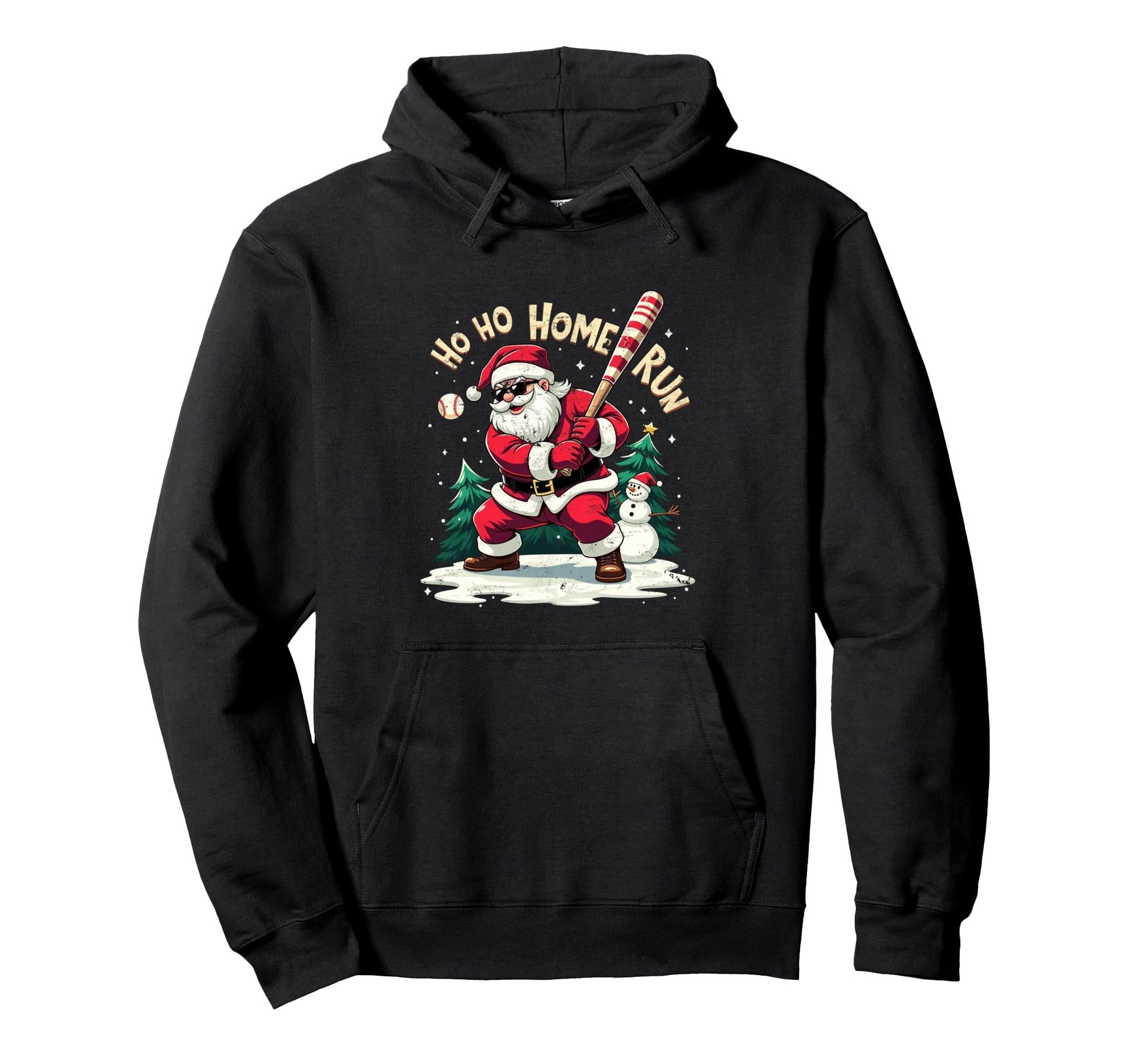 Santa Playing Baseball Ho Ho Home Run Hoodie - Casual Everyday Wear Unisex - T-Shirt, Sweatshirt, Hoodie