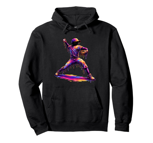 Baseball Drip Pitcher Ice Cream Dripping Hoodie - Graphic Print for Adults - T-Shirt, Sweatshirt, Hoodie