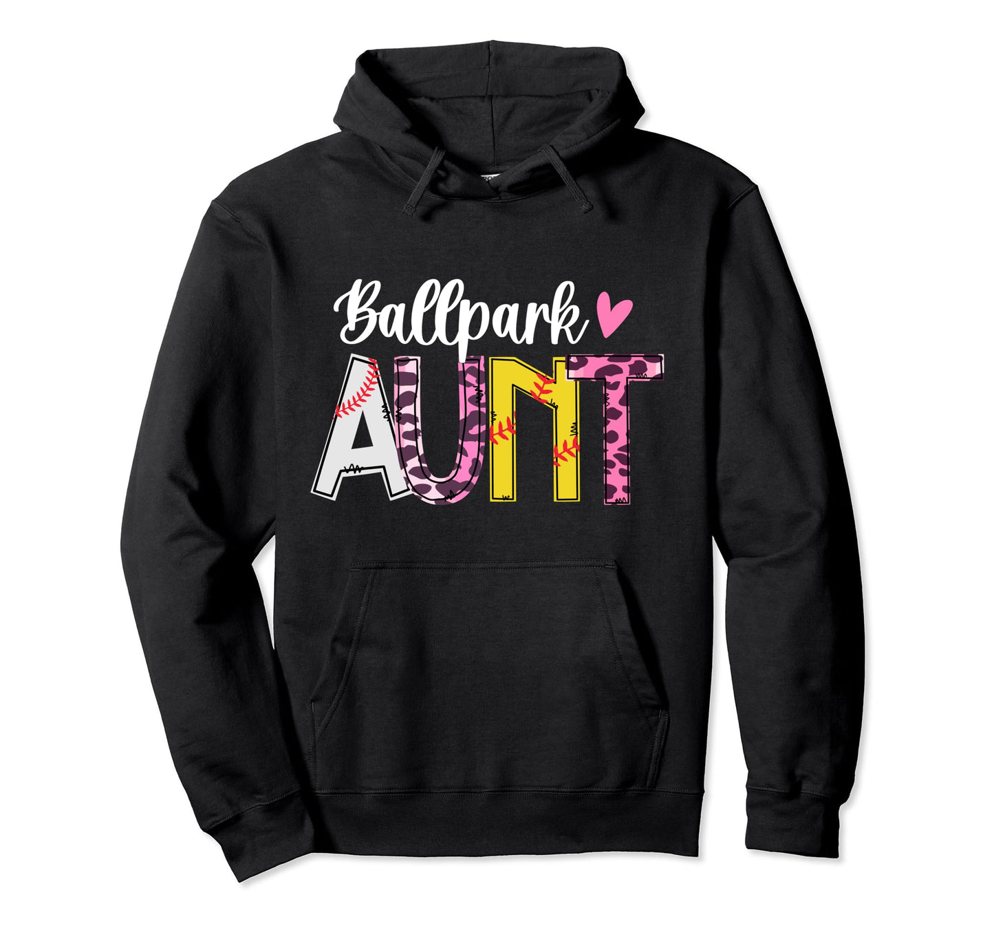 Ballpark Aunt Leopard Baseball Softball Hoodie - Trendy Graphic for Adults - T-Shirt, Sweatshirt, Hoodie