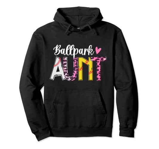 Ballpark Aunt Leopard Baseball Softball Hoodie - Trendy Graphic for Adults - T-Shirt, Sweatshirt, Hoodie