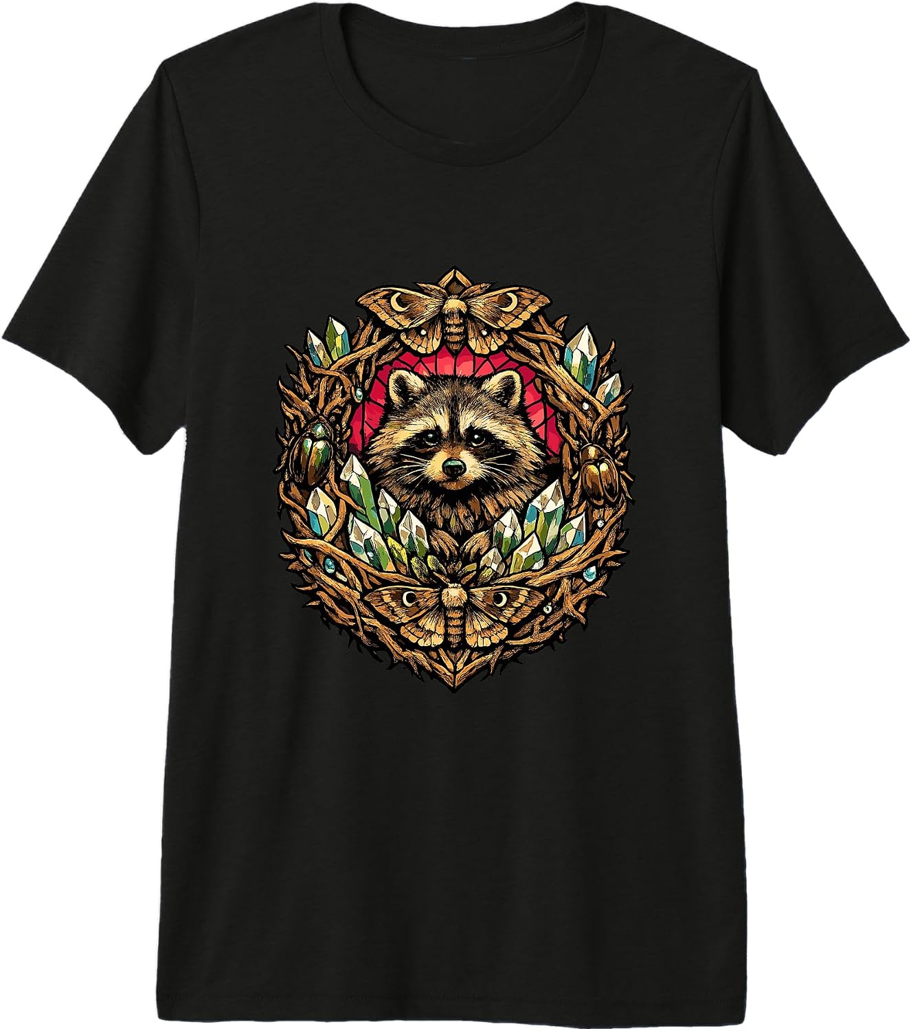 Mystical Forest Raccoon Crystal Moth - Adult & Kids T-Shirts, Sweatshirts & Hoodies apparel design preview 1