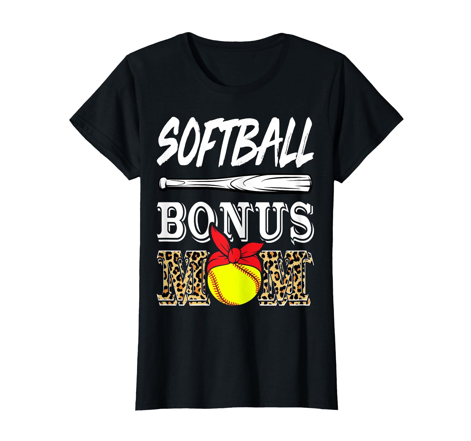 Softball Bonus Mom Leopard Softball Mother T-Shirt - Graphic Print Unisex - T-Shirt, Sweatshirt, Hoodie