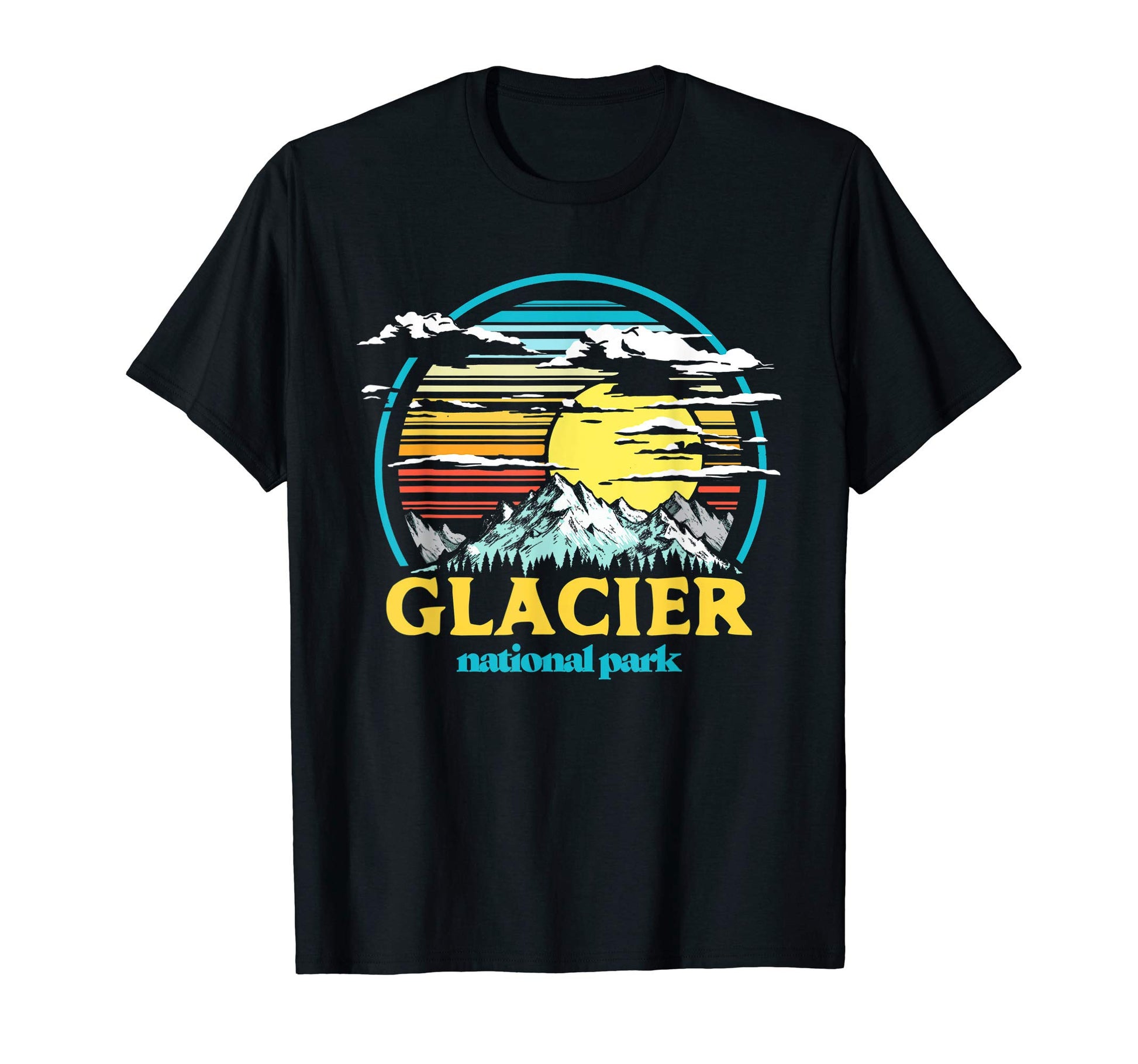 Glacier National Park 80S Mountains Sun T-Shirt - Novelty Apparel Men Women - T-Shirt, Sweatshirt, Hoodie