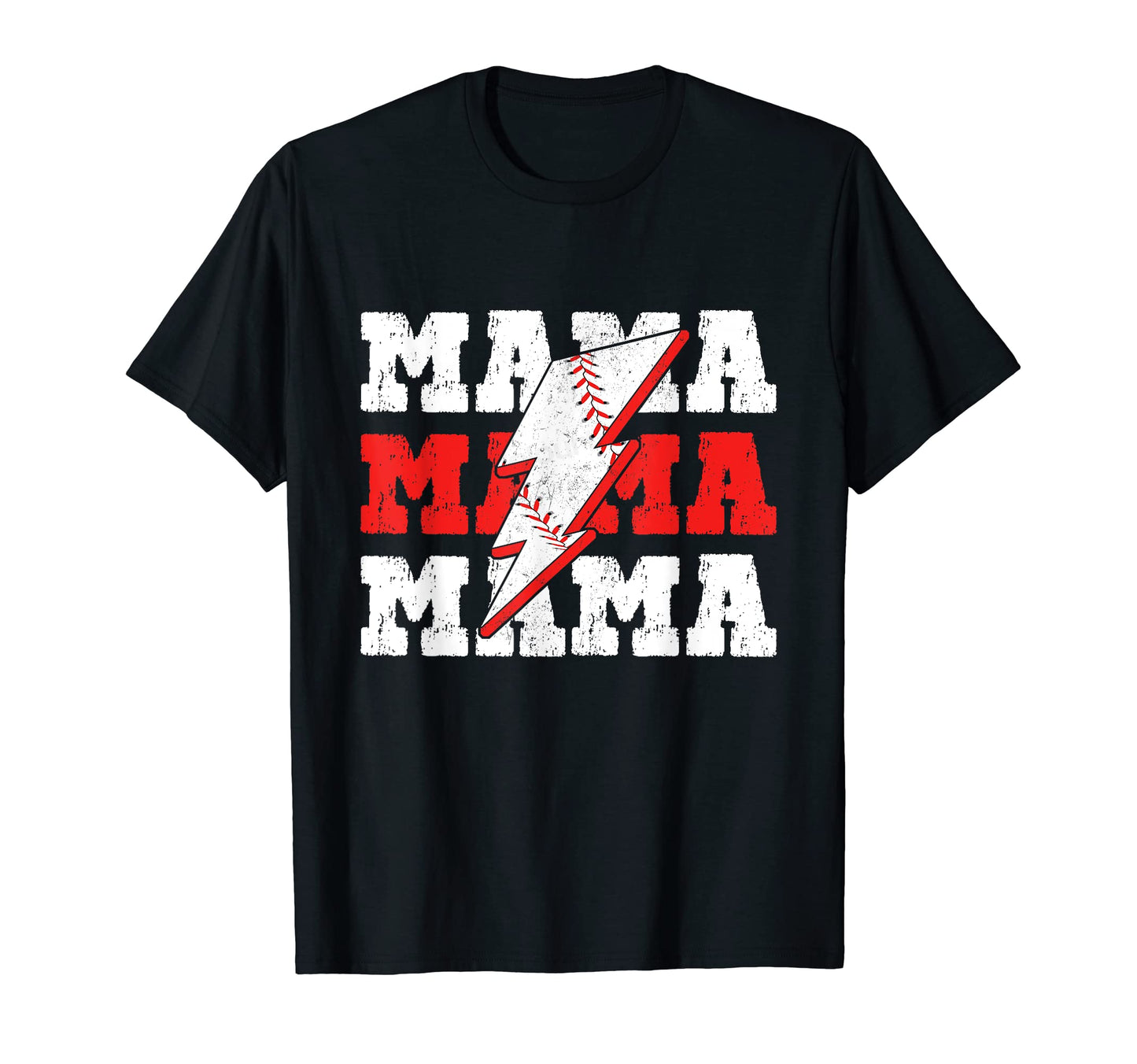 Baseball Mama Distressed Lightning Bolt T-Shirt - Novelty Apparel Unisex - T-Shirt, Sweatshirt, Hoodie