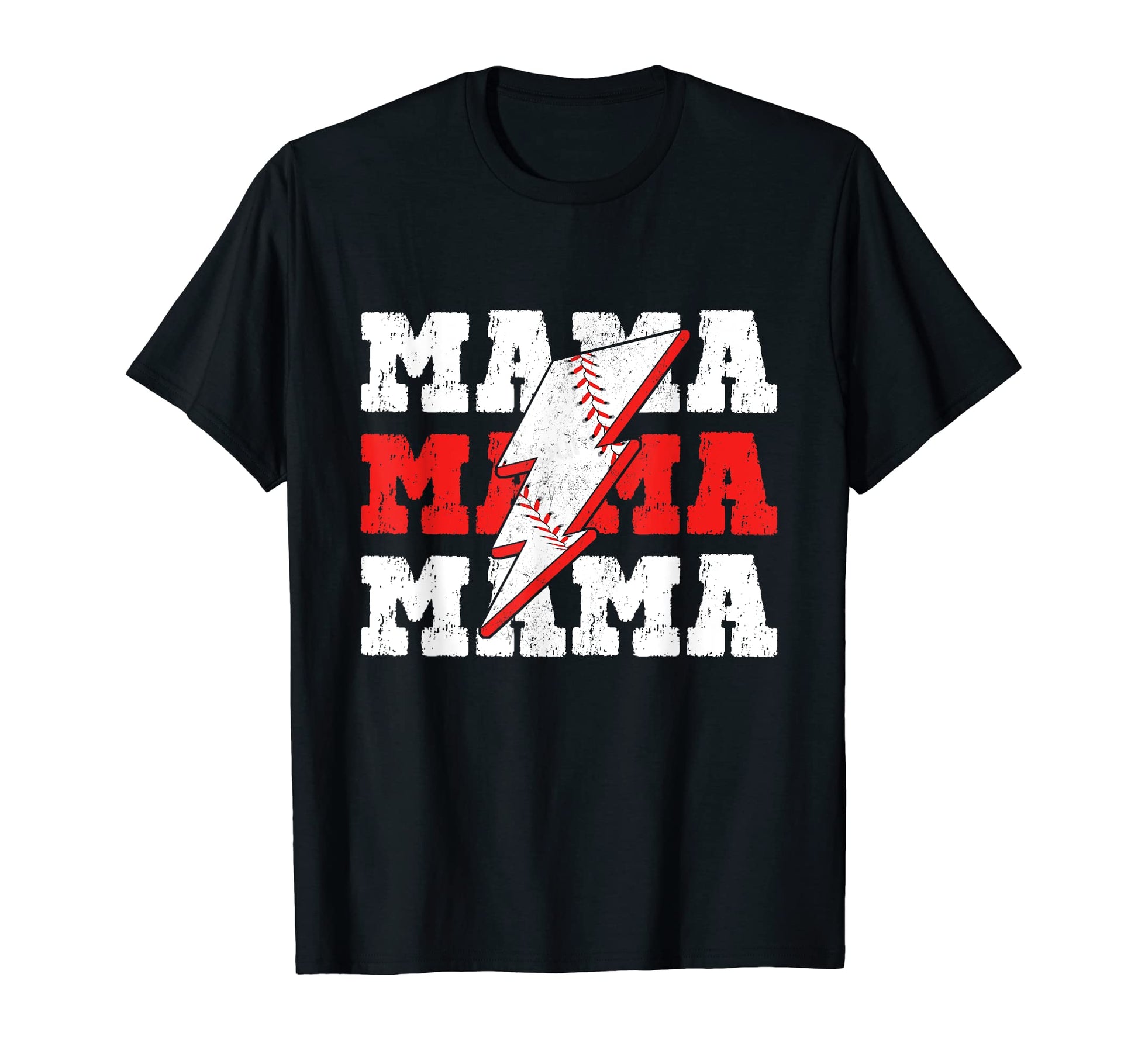 Baseball Mama Distressed Lightning Bolt T-Shirt - Novelty Apparel Unisex - T-Shirt, Sweatshirt, Hoodie