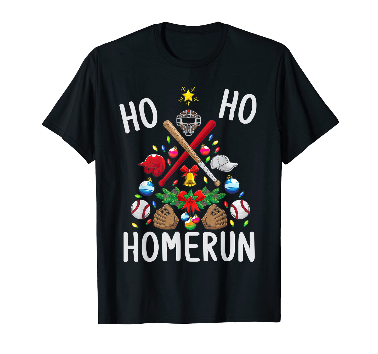 Ho Ho Home Run Baseball Tree Sports T-Shirt - Custom Art Print Men Women - T-Shirt, Sweatshirt, Hoodie