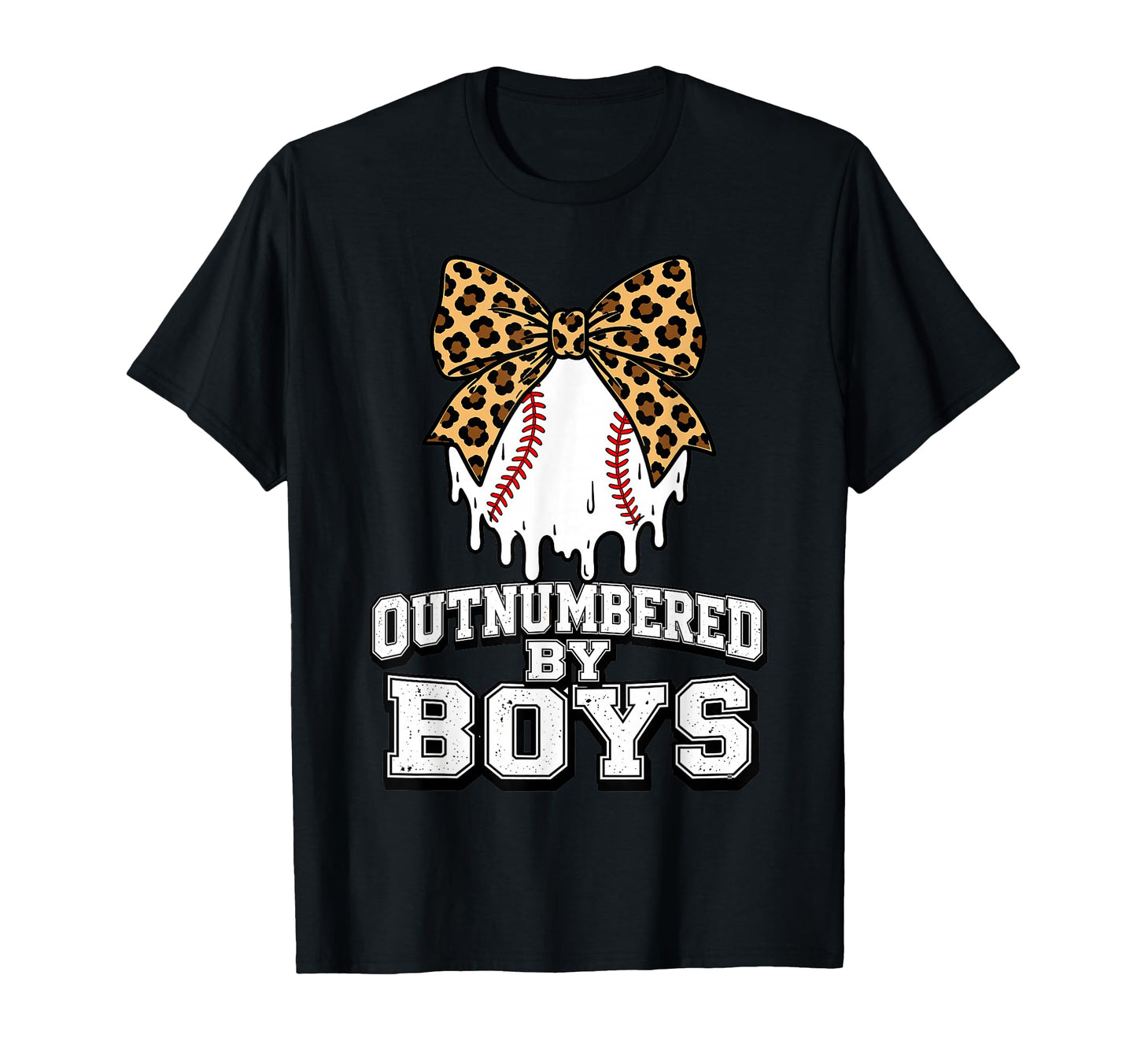 Outnumbered Baseball Mom Leopard Bow T-Shirt - Minimalist Print Men Women - T-Shirt, Sweatshirt, Hoodie