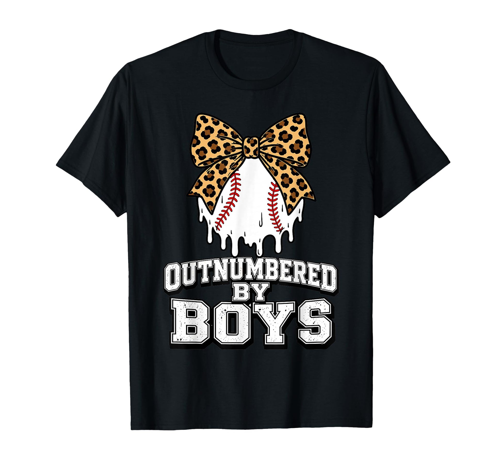 Outnumbered Baseball Mom Leopard Bow T-Shirt - Minimalist Print Men Women - T-Shirt, Sweatshirt, Hoodie